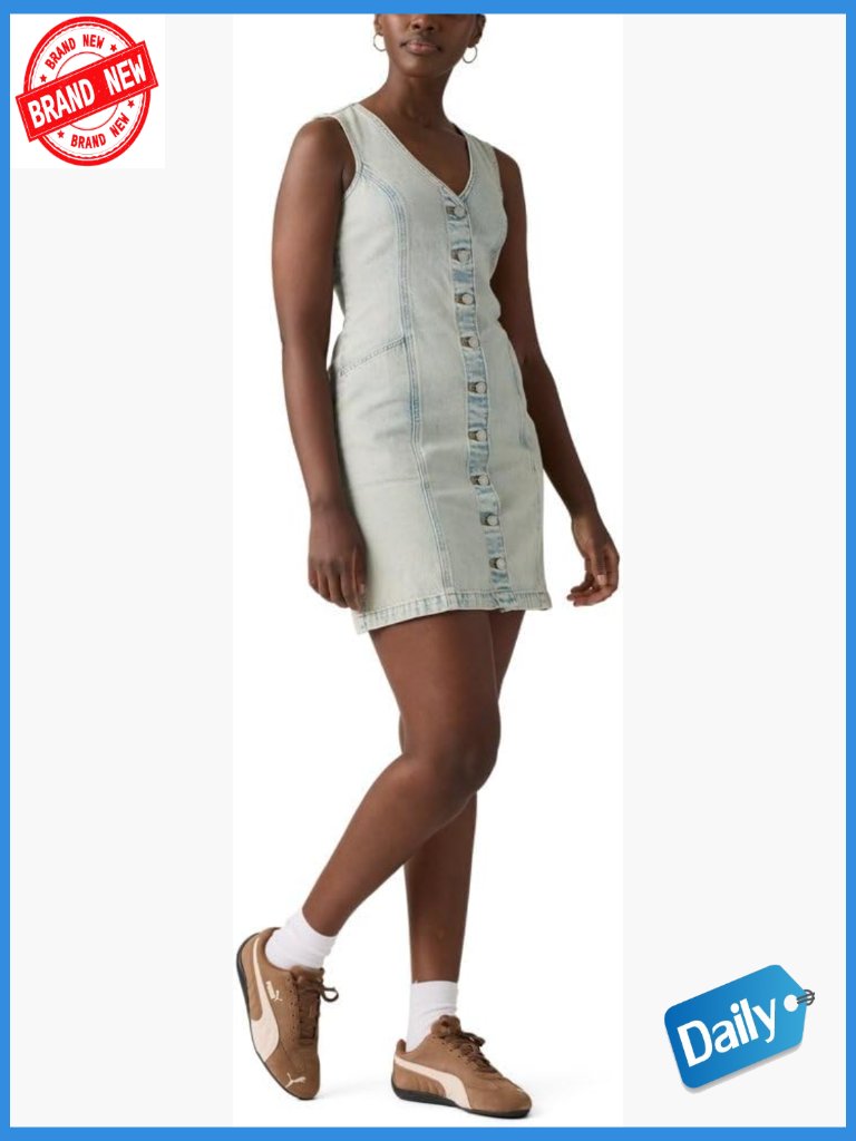 Sleeveless V-Neck Button-Front Mini Dress Cotton